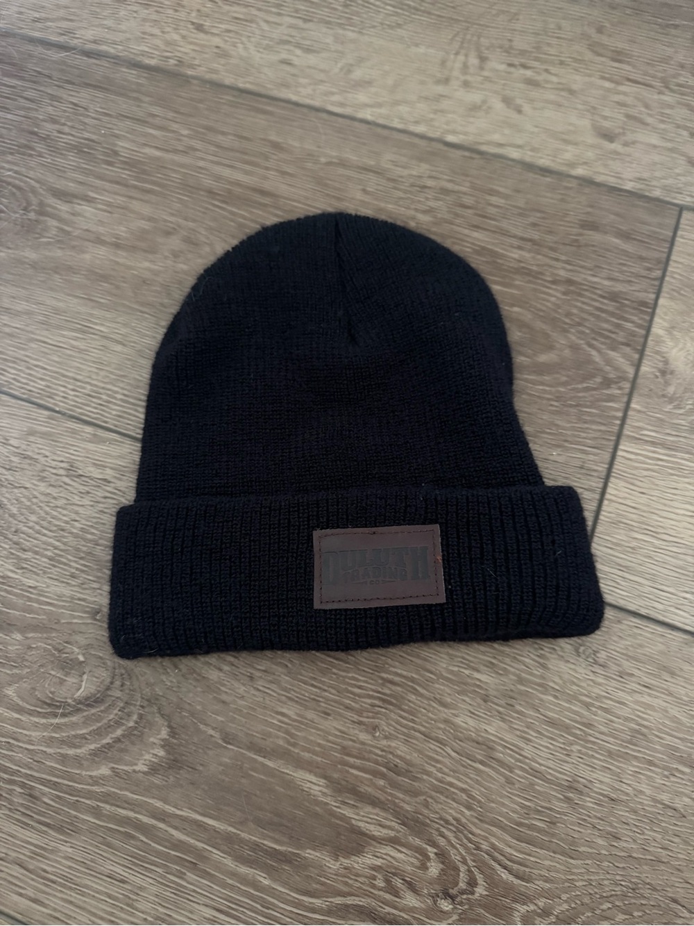 Duluth Trading Co Black Knit Cuffed Beanie with Brown Logo Patch